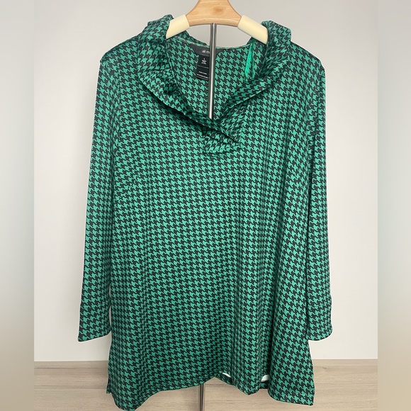 ali miles | Black Green Houndstooth Ruffle Collared Blouse Stretch Minimalist - Picture 1 of 9